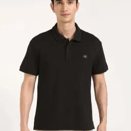 Calvin Klein Jeans Black Cotton Relaxed Fit Polo T-Shirt-image-78