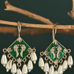 Fida Green Meenakari Dangler Earrings-35