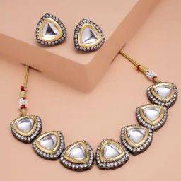 Panash Gold Plated White Kundan Studded Jewellery Set-47