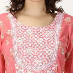 Saffron Threads Coral Floral Print A Line Kurta image 5