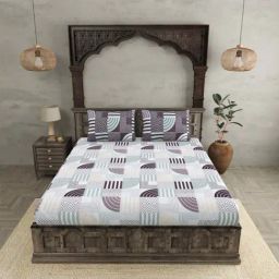 JaipurFabric Off White & Purple Cotton 280 TC Maze King Size Bedsheet with 2 Pillow Covers-image-17