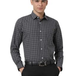 Peter England Grey Cotton Slim fit Checks Shirt-image-42