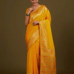 Monjolika Fashion Yellow Banarasi Silk Zari Work Saree With Blouse-picture-16