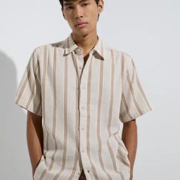 ETA by Westside Beige Stripe Printed Relaxed-Fit Cotton Shirt-image-71