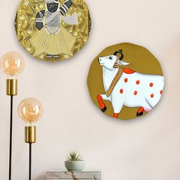 ArtVibes 2-Pcs Olive Green & White Pichwai Printed Wooden Wall Hangings-image-53