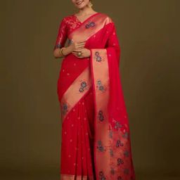 Monjolika Fashion Pink Banarasi Silk Woven Saree With Blouse-image-45