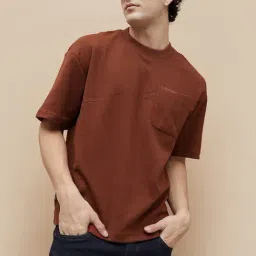 Forca By Lifestyle Brown Loose Fit Self Pattern T-Shirt-image-124