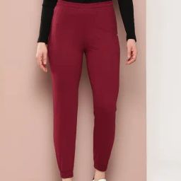 FEMEA Maroon Cotton Blend Solid Joggers-picture-47