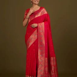 Monjolika Fashion Hot Pink Banarasi Silk Zari Work Saree With Blouse-image-82