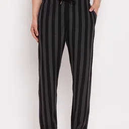 Hypernation Men Black & Grey Striped Lounge Pants-picture-11