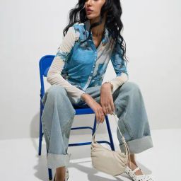 Nuon by Westside Blue Botanical Printed Mesh Shirt with Camisole-image-68
