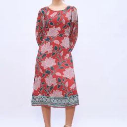 Styli Rust Print A Line Dress-image-14