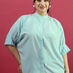 Curve By Kassually Sky Blue Regular Fit Shirt-image-9