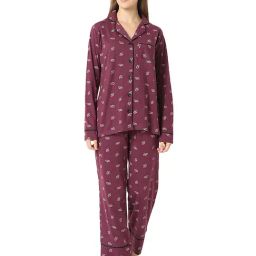 Smarty Pants Maroon Cotton Printed Regular Fit Sleepwear Robes-picture-16