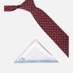 Louis Philippe Maroon Embroidered Tie with Pocket Square image 2