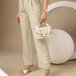 Chemistry Women Relaxed Straight Fit Pleated High-Rise Trousers-picture-38