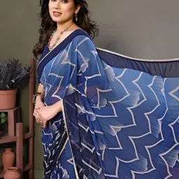WINKLECART Striped Pure Georgette Block Print Saree image 4