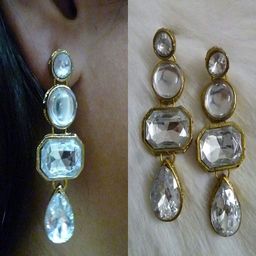 Dhivara Copper-Plated Artificial Stones Studded Geometric Shaped Drop Earrings-image-62