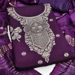 KALINI Floral Woven Design Zari Banarasi Jacquard Unstitched Dress Material-image-48