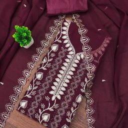 Panzora Floral Embroidered Sequinned Georgette Unstitched Dress Material-image-91