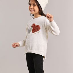 Babyhug Full Sleeves Sweater Reversible Sequinned Heart Detailing - Off White-image-22