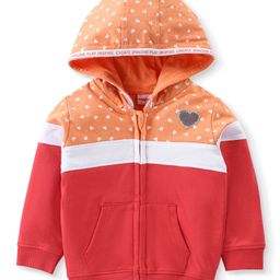 Babyhug Cotton Full Sleeves Front Open Sweat Jacket With Zipper & Hood Heart Print - Orange Red & White-image-68