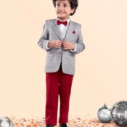 Babyhug Full Sleeves Solid Party Suit - Grey-image-42