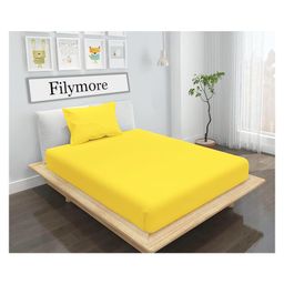 Filymore Solid Bedsheet for Single Bed 240 TC Pure Microfiber with 1 Pillow Cover Size Small - Yellow-21