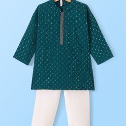 Babyhug Full Sleeves Sequenced Embroidered Kurta & Pyjama Set - Teal Green-image-2