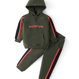 Babyhug Cotton Knit Full Sleeves Hoodie & Lounge Pant Set Text Print - Blue Orange & Green-image-31