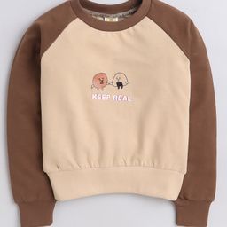 Aww Hunnie Raglan Full Sleeves Cartoon Rice Cake    Printed Cotton Terry Autumn Winter Sweatshirt -Beige-image-51
