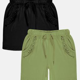 Kiddopanti Pack Of 2  Frill Detailed Pocket Hot Shorts -  Black & Light Green-picture-19