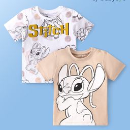 Babyoye Disney Cotton Half Sleeves T-Shirts With Lilo N Stitch Graphics Pack of 2 - Beige-image-96