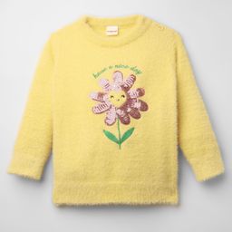 Babyhug Knitted Full Sleeves Soft Hairy Yarn Pullover Sequinned Sweater - Yellow-image-54