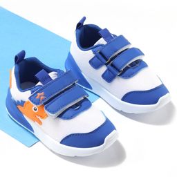 Cute Walk by Babyhug Velcro Closure Sneakers With Dino Patch Applique - White & Royal Blue-image-90