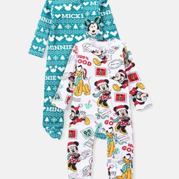 Babyhug Disney Cotton Knit Full Sleeves Footed Sleep Suits with Mickey Mouse Graphics Pack of 2 - Multicolour-picture-32
