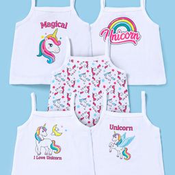 Doodle Poodle 100% Cotton Knit Sleeveless Slips Unicorn Print Pack of 5 - White-picture-3