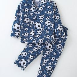 Ollypop Sinker Knit  Full Sleeves Night Suit Football Print - Blue-image-26