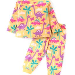 Babyhug Cotton Knit Full Sleeves Night Suit With Dinosaurs Print - Yellow-image-58