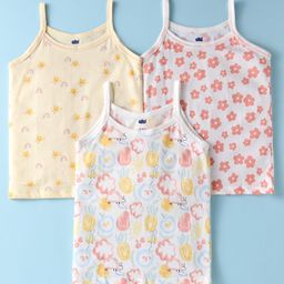 Simply Interlock Knit Singlet Sleeves Slips With Floral Print Pack of 3 - White Yellow & Pink-60
