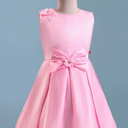 Twetoons Satin Woven Sleeveless Party Dress With Floral & Bow Applique - Pink-picture-7