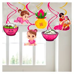 Zyozi Rice Ceremony Decorations Swirls Hangings, Swirls For Annaprashan Pink - Pack Of 6-image-67