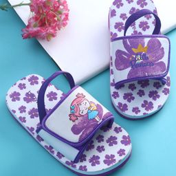 Babyoye Princess & Floral Printed Flip Flops with Back Strap - Purple-image-72