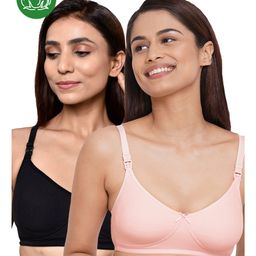 Inner Sense Organic Cotton Pack Of 2 Solid Antimicrobial Soft Feeding Bras - Multi Colour-image-20