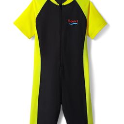 Bosky Half Raglan Sleeves Legged Swimsuit - Yellow & Black-image-87