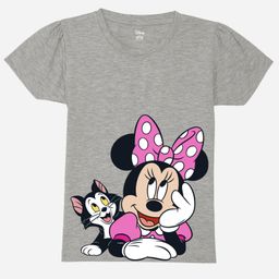 Wear Your Mind Cotton Knit Mickey & Friends Featuring Half Sleeves Minnie Mouse Character Printed Tee - Grey-picture-4