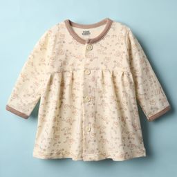 Pink Rabbit Single Jersey Knit Full Sleeves Front Open Frock with Bird Print - Light Brown-image-42