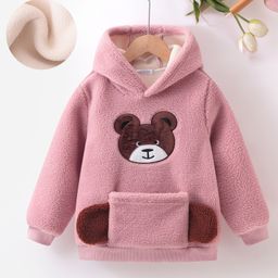 Mark & Mia Full Sleeves Fur Hooded Sweatshirt With Teddy Bear Patch & Applique - Pink-picture-21