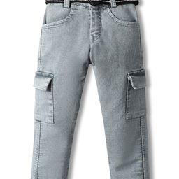 Rikidoos Denim Woven Washed Jeans With Belt - Light Grey-image-77