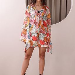 MILOST Printed V-Neck Shrug With Shorts Co-Ords-7